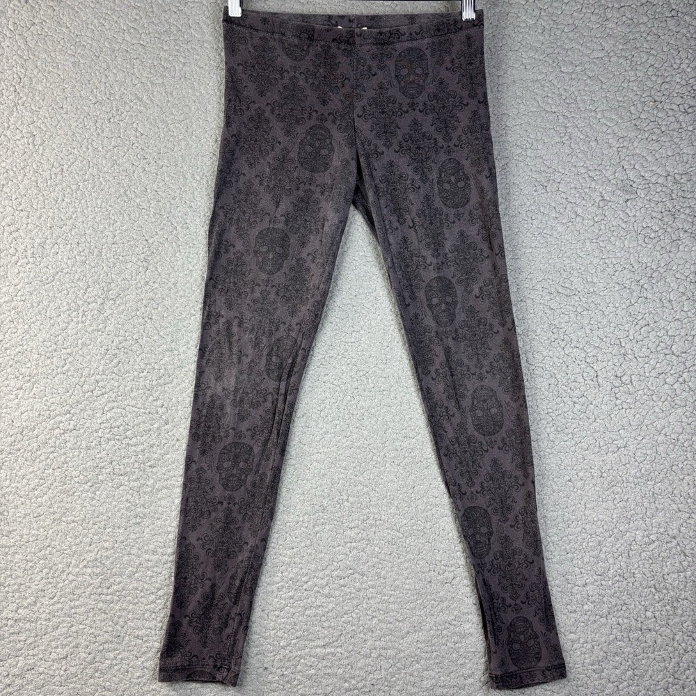 Sugar Skulls Pants Bozzolo Dark Grey Women's Leggings Size M Paisley FLAW‎ READ*
